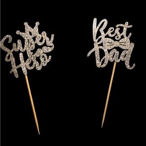 Father’s Day Silver Glitter Cupcake Toppers 24pc